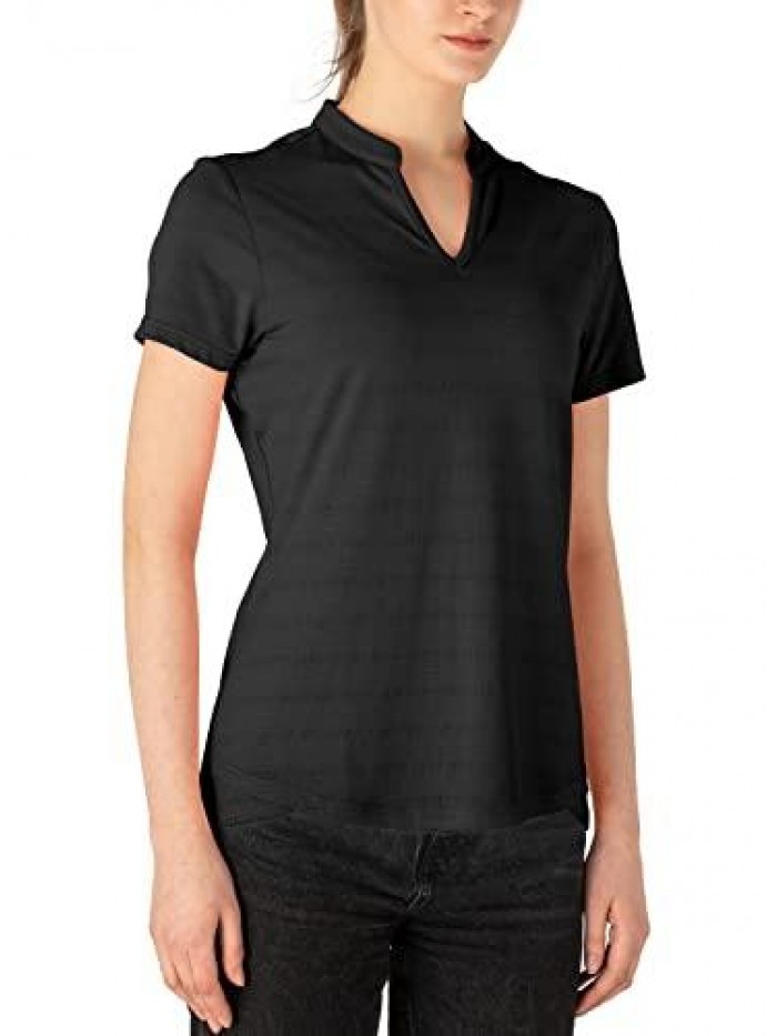 Women's V Neck Golf Polo Shirts Collarless Short Sleeve Lightweight Qucik Dry Tennies Running T-Shirts 
