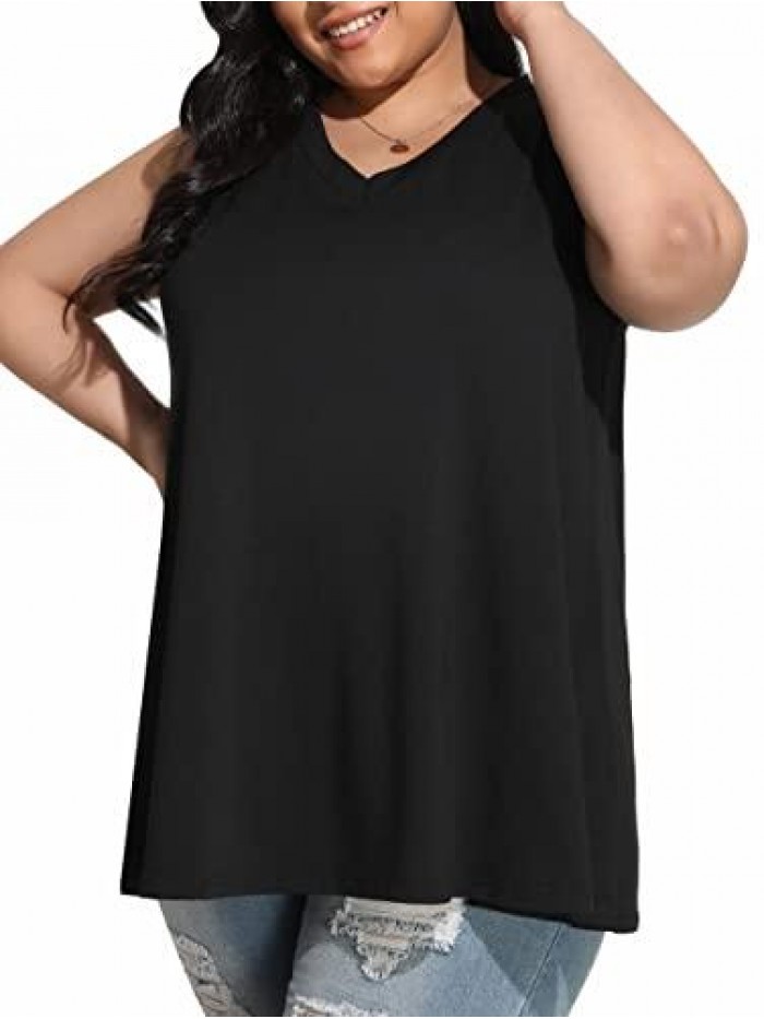 Plus Size Floral Tank Tops Flowy Sleeveless Tops V Neck Sexy Summer Tunic T-shirts 