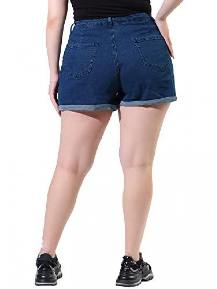 Orinda Plus Size Denim Shorts for Women High Waisted Folded Hem Jean Shorts with Pockets 