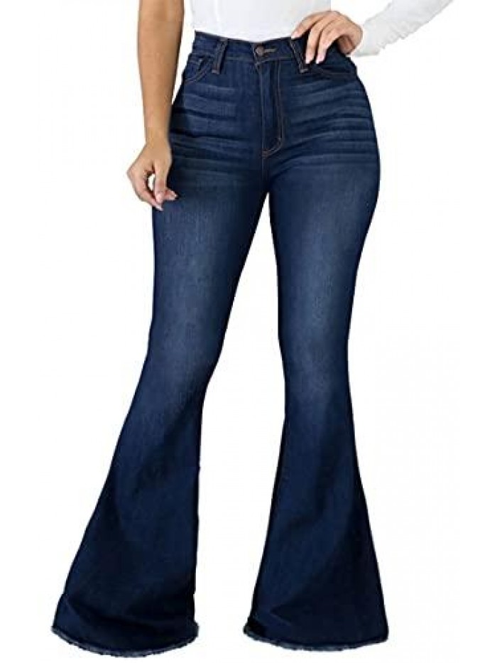 Bottom Jeans for Women Ripped Skinny Bell Bottom Raw Hem Denim Pants  