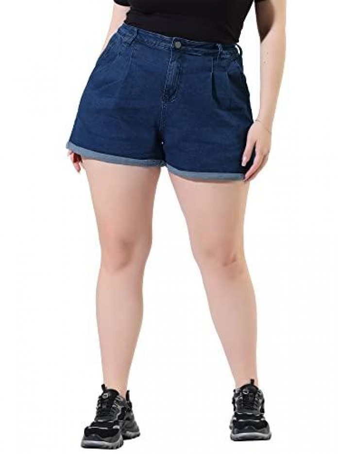 Orinda Plus Size Denim Shorts for Women High Waisted Folded Hem Jean Shorts with Pockets 
