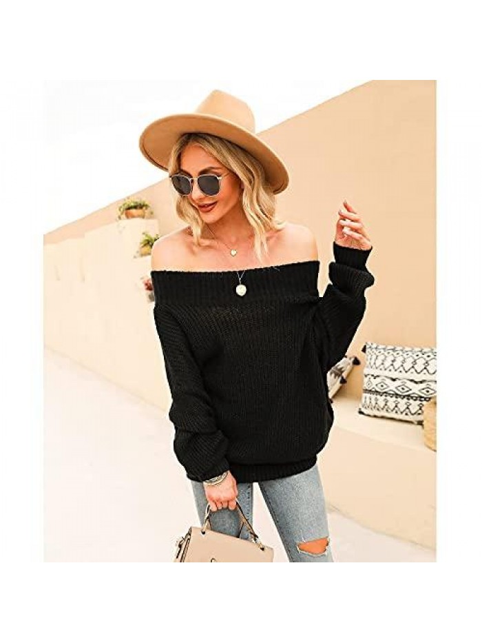 Women's Off Shoulder Sweater Batwing Sleeve Loose Oversized Pullover Knit Jumper 