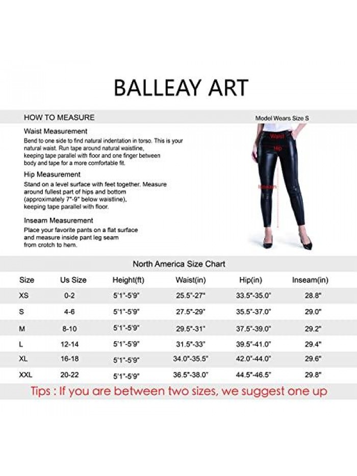 Balleay Art Faux Leather Pants for Women Zipper Skinny Leg Black Leather Pants for Women with Pockets