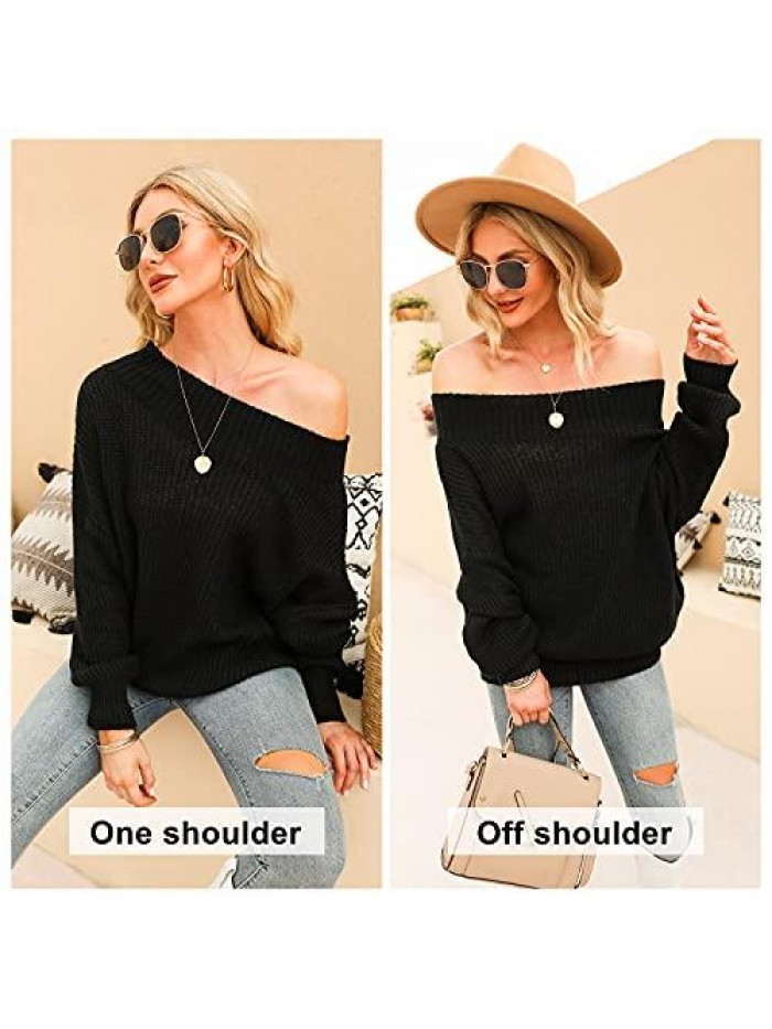 Women's Off Shoulder Sweater Batwing Sleeve Loose Oversized Pullover Knit Jumper 