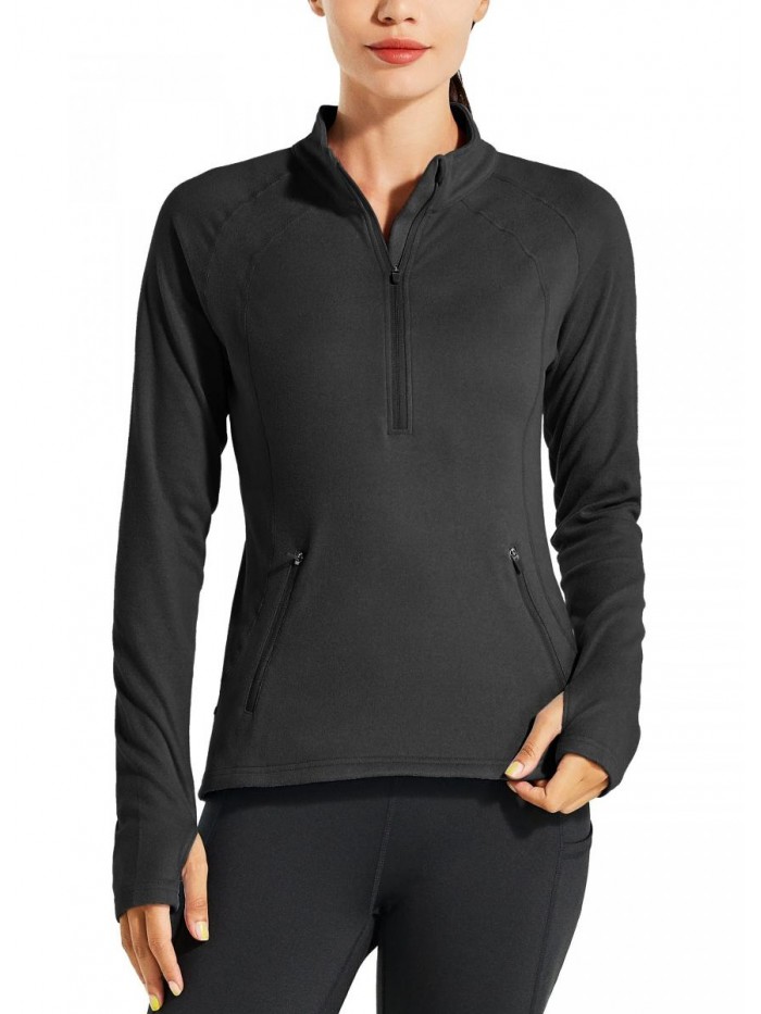 Women's Fleece Running Pullover Thermal Equestrian Shirt Golf Shirt Long Sleeve Half Zip Exercise Winter Gear 