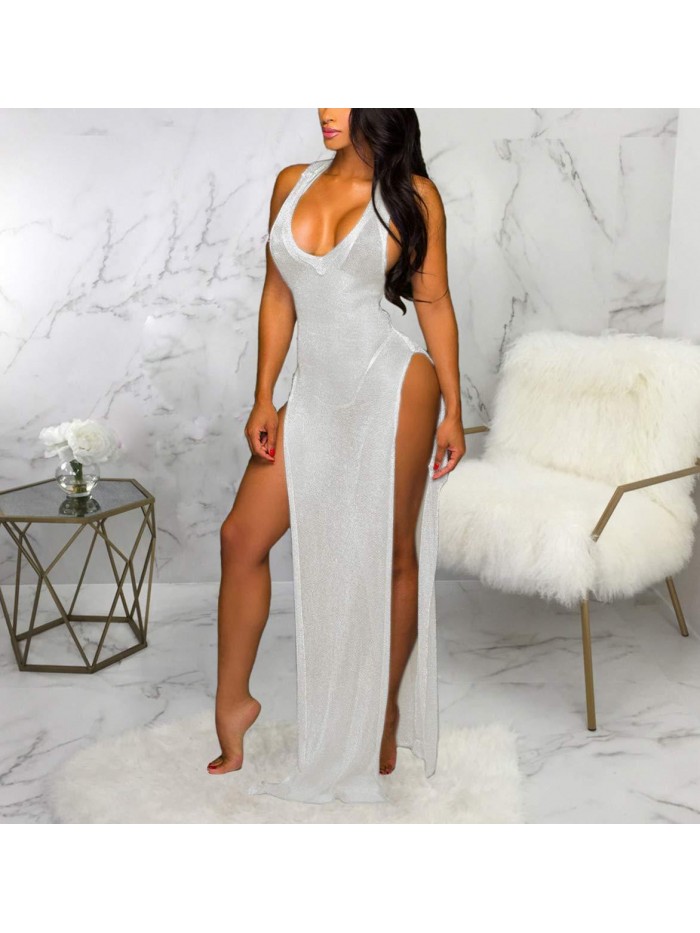 Swimsuit Cover Ups for Women Sexy Casual See Through Sheer Long Maxi Dresses for Swimwear 