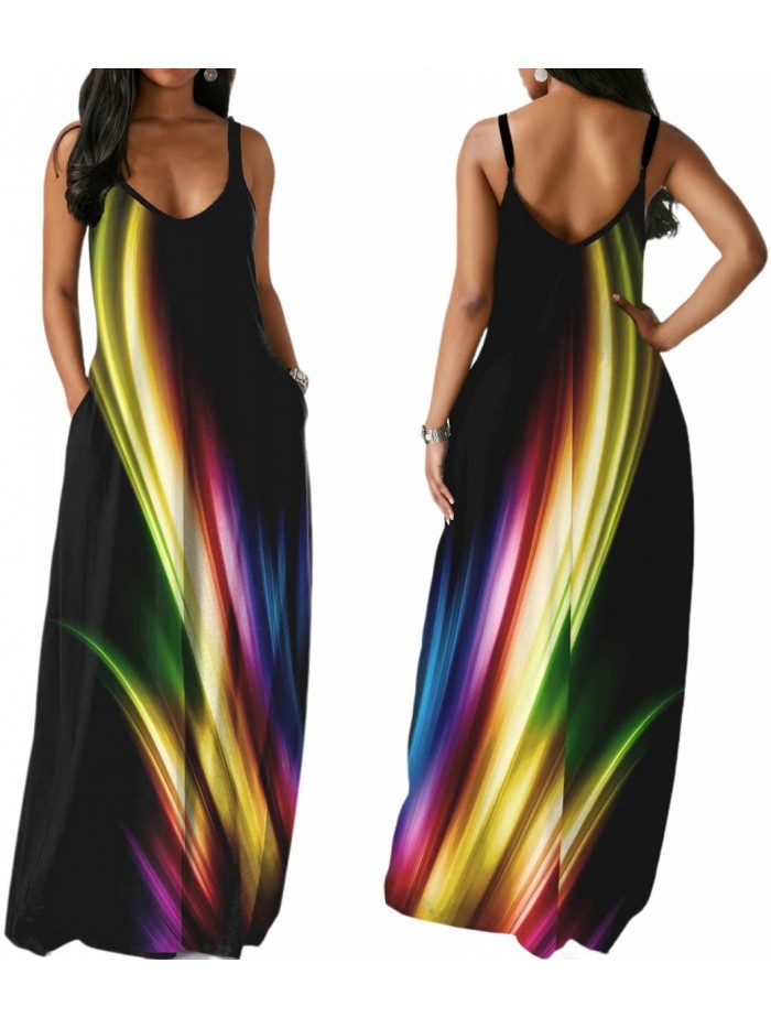 Maxi Dresses Summer Sleeveless Loose Colorful with Pocket Casual Long Sundress Plus Size 