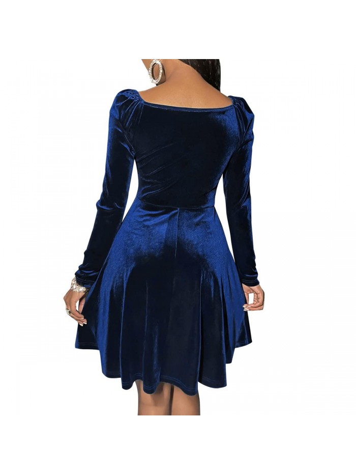 Womens Wrap Dress V Neck Long Sleeve Ruched Mini Party Cocktail Dresses Skater Dress 