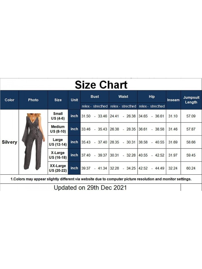 Sparkly Jumpsuit for Women Clubwear Sexy V-Neck Long Sleeve Jumpsuit Long Straight Pants with Belt 