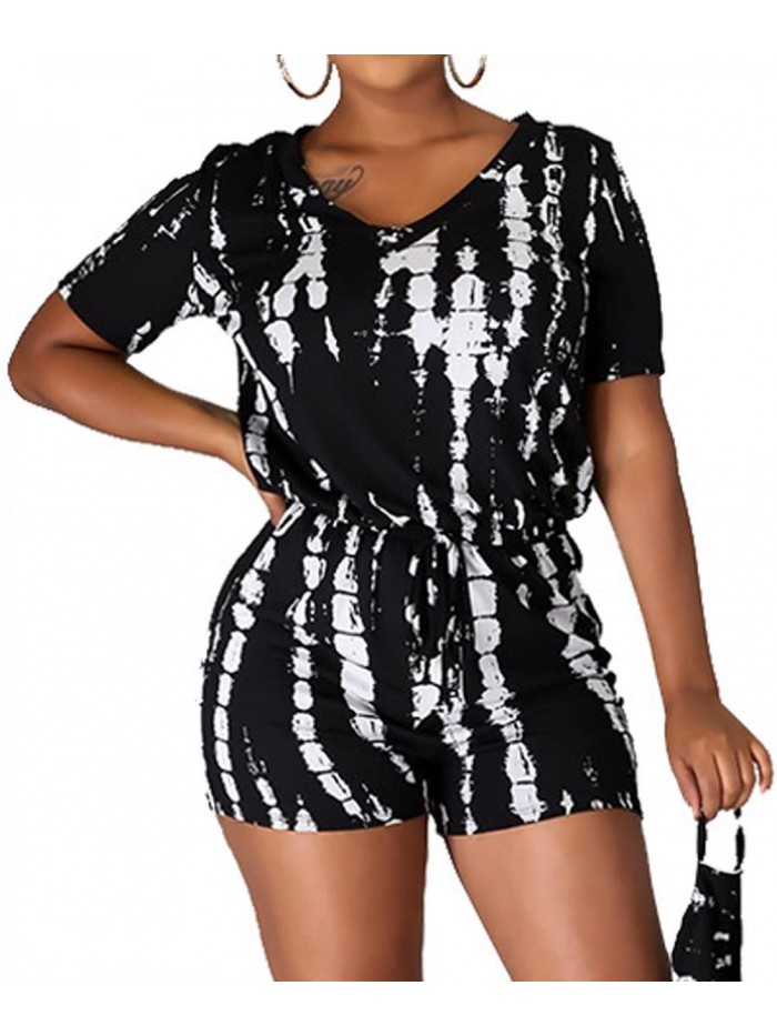 Summer Short Sleeve Striped Jumpsuit Rompers with Pockets Short Pant Rompers Pajamas Loungewear 