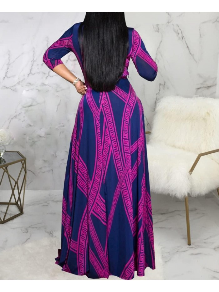 Maxi Dress for Women Casual V-Neck Long Sleeve Loose Stripe Party Winter Dresses Fashion 2022 