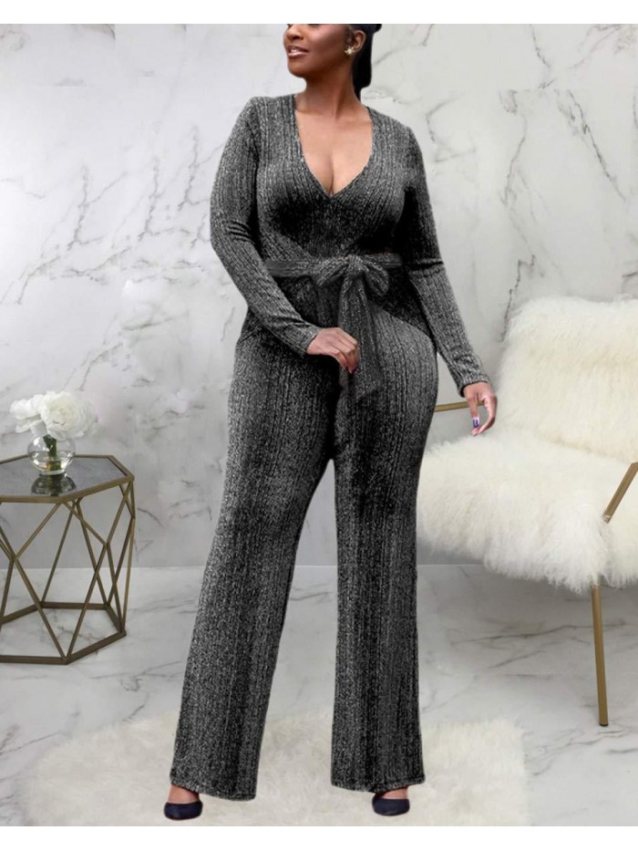 Women's Sexy Jumpsuits Clubwear Long Sleeve Rompers High Waisted Wide Leg Pants 