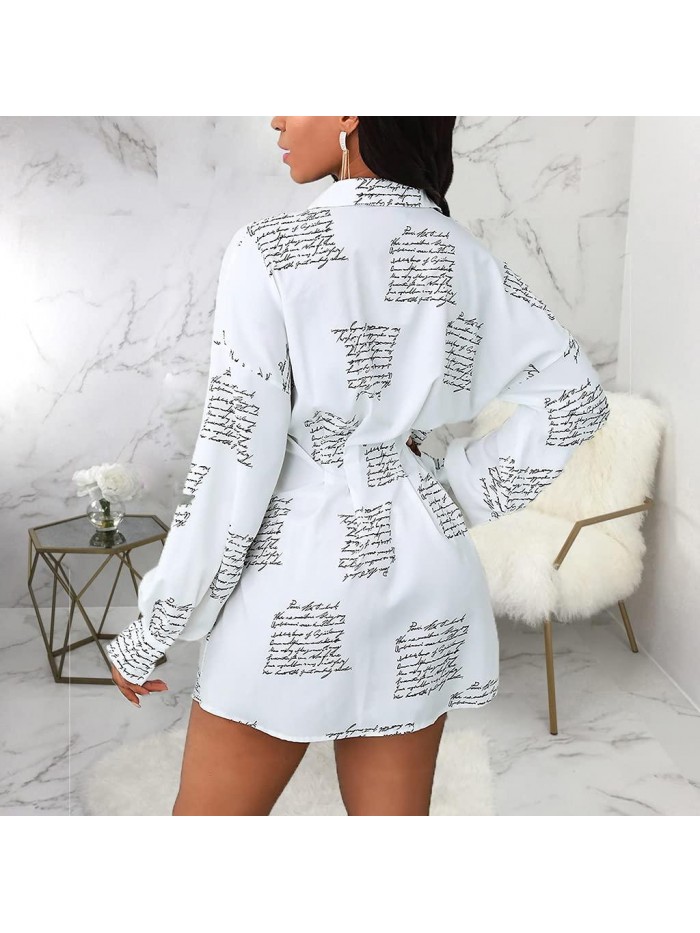Dresses for Women Sexy Tops Button Down Shirts Dress Colorful Collar Blouses Long Sleeve Floral Print Loose T-Shirt 