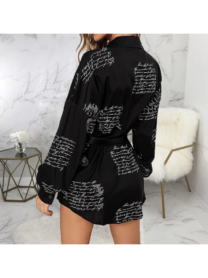 Dresses for Women Button Down Long Sleeve Tops Collar Shirts Dress Women's Sexy Floral Blouses Loose 