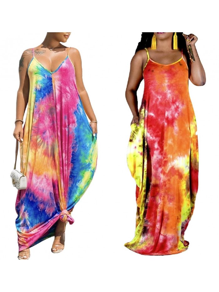 Women's Casual Maxi Dresses Summer Sexy Stripe Long Floor Length Sleeveless Colorful Sundresses Plus Size 