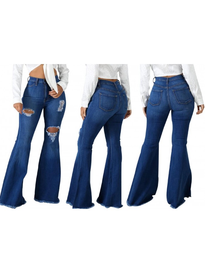 Bottom Jeans for Women High Waisted Skinny Ripped Destroyed Flare Classic Denim Pants Fashion 2022 