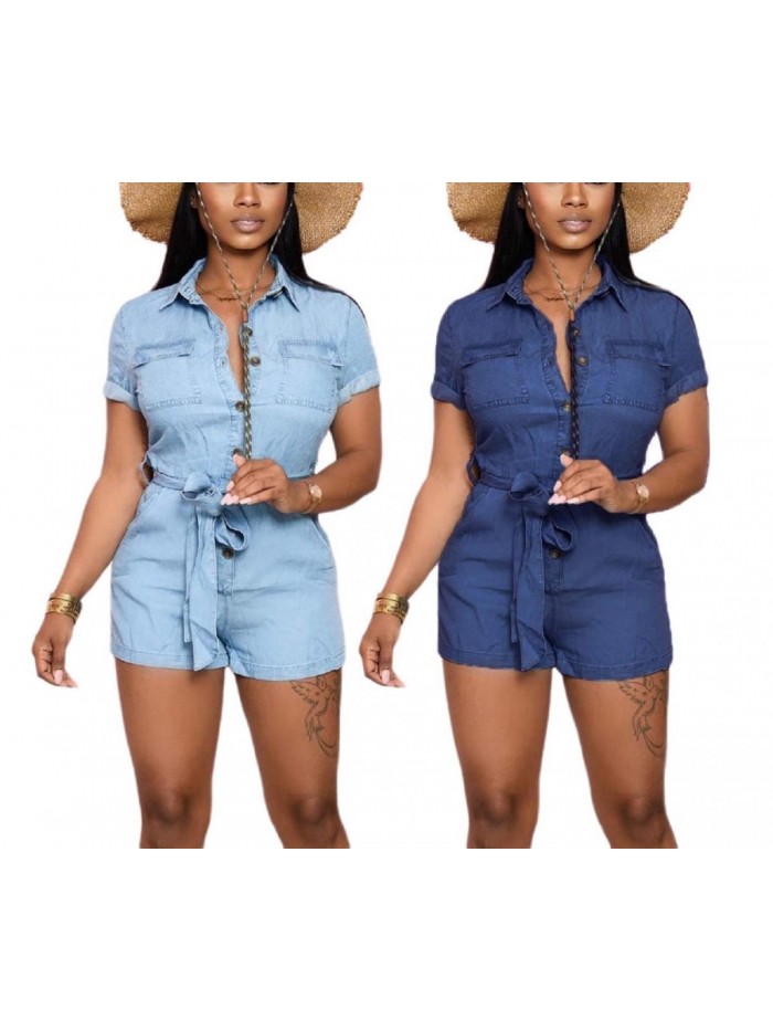 Denim Rompers for Women Summer Jean Rompers for Women Sexy Loose Elegant Jumpsuits with Pockets 