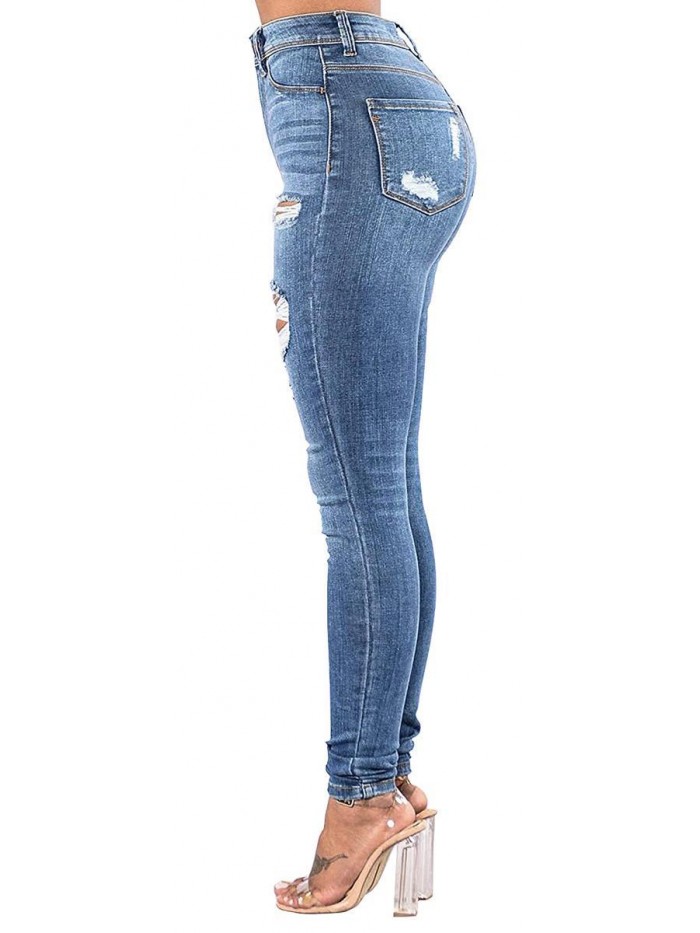 Women's Ripped Skinny Jeans Hight Waisted Stretch Distressed Denim Pants 