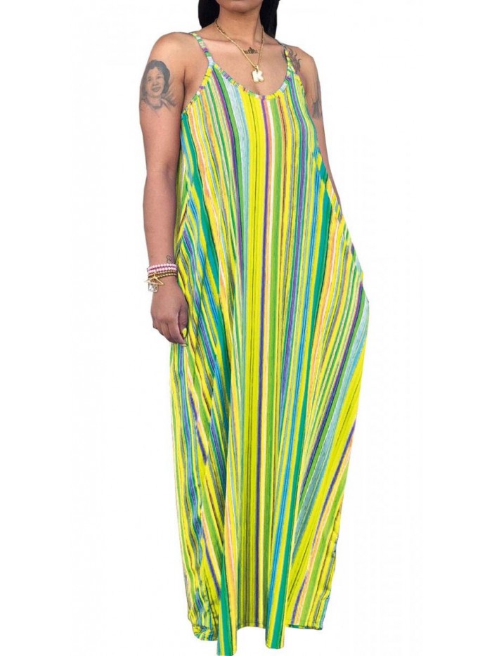 Women's Casual Sexy Summer Stripe Bodycon Long Maxi Dresses Floor Length Sleeveless Plus Size Sundresses 