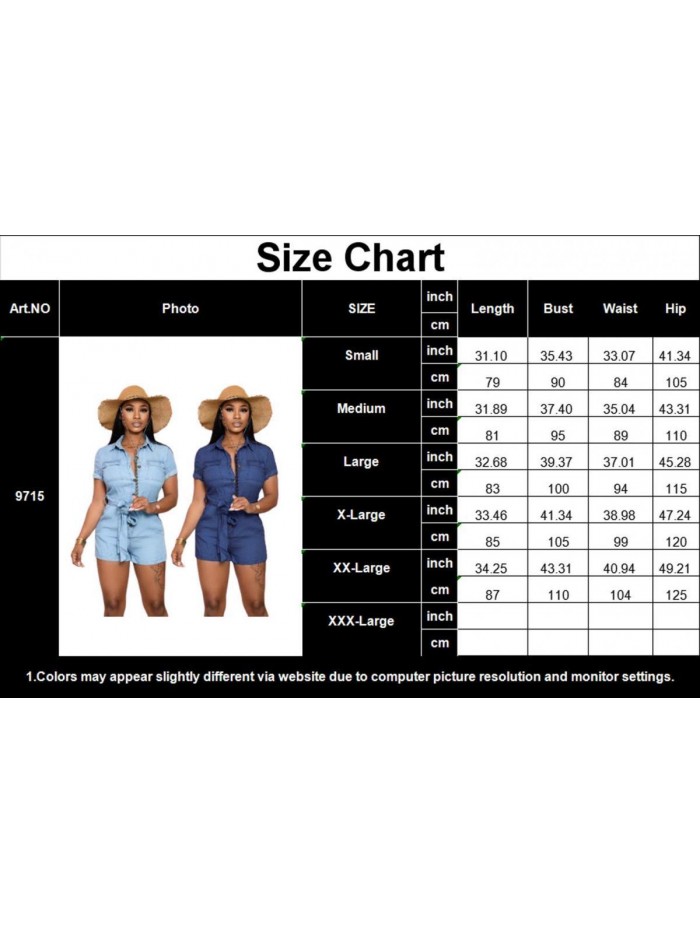 Denim Romper for Women Jumpsuit Stretch Sexy Casual Short Sleeve Summer 