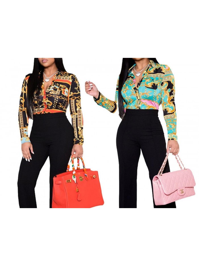 Button-Down Shirts Colorful Long Sleeve Shirt Floral Print Dressy Tops Loose Collar Sexy T-Shirts Fashion 2022  