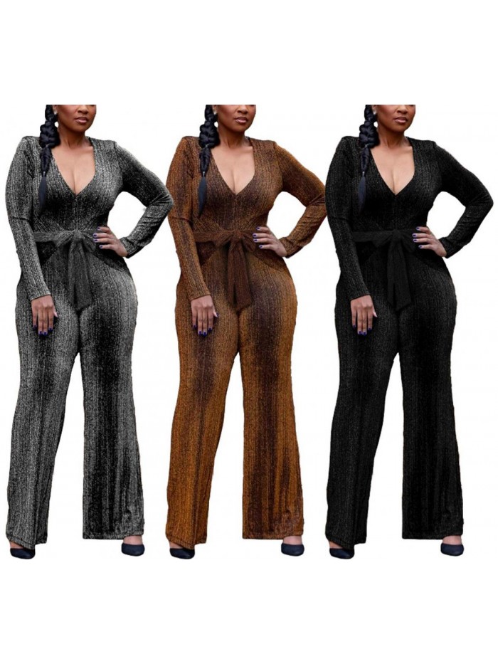 Women's Sexy Jumpsuits Clubwear Long Sleeve Rompers High Waisted Wide Leg Pants 