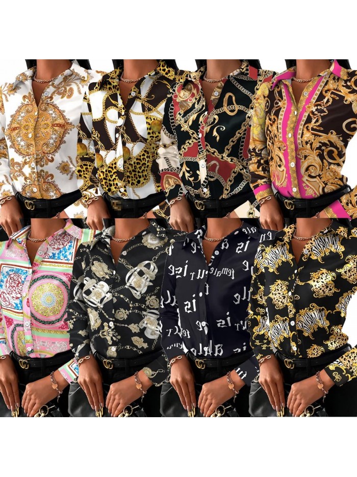 Blouses & Button-Down Shirts Long Sleeves Colorful Floral Print Casual Loose Collar Sexy Blouses Fashion 2022 