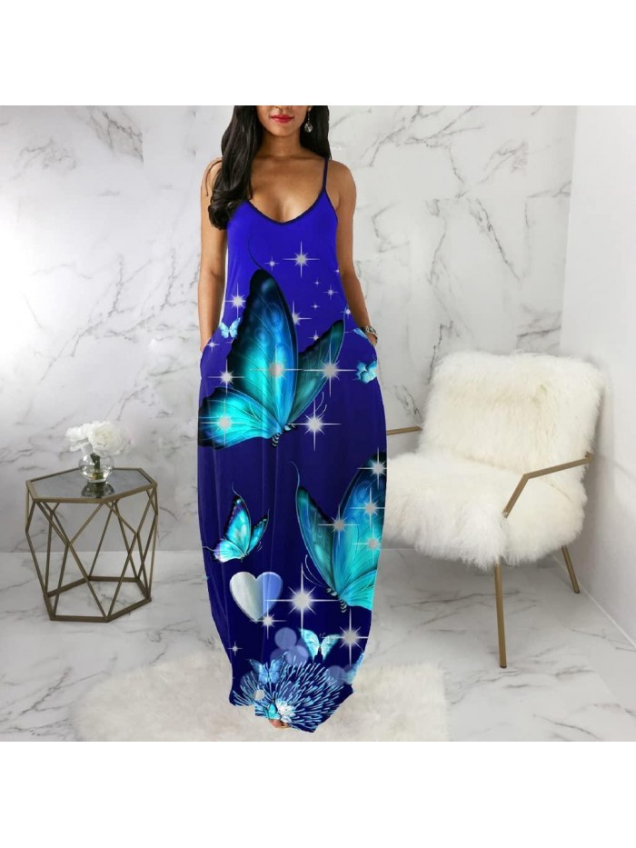 MsavigVice Women's Casual Sundresses Sexy Summer Maxi Dresses Floor Length Sleeveless Colorful Long Dresses Plus Size