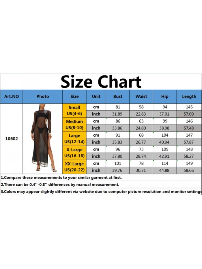 Women's Sexy Long Sleeve Swimsuit Cover Up Summer Casual See Through Sheer Long Maxi Dresses Plus Size Swimwear