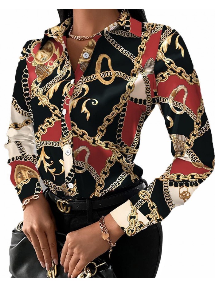 Blouses Sleeve Floral Print Tops for Women Button Down Sexy T-Shirts