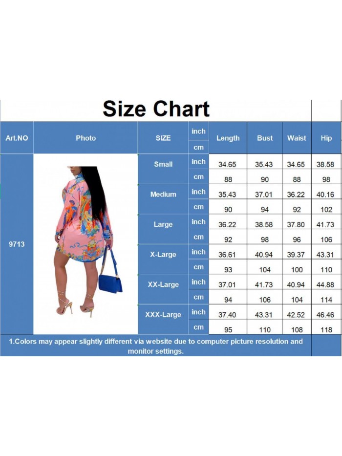 Shirt Dresses for Women Button Down Colorful Blouses Long Sleeve Floral Print Tops Loose Collar Sexy T-Shirts