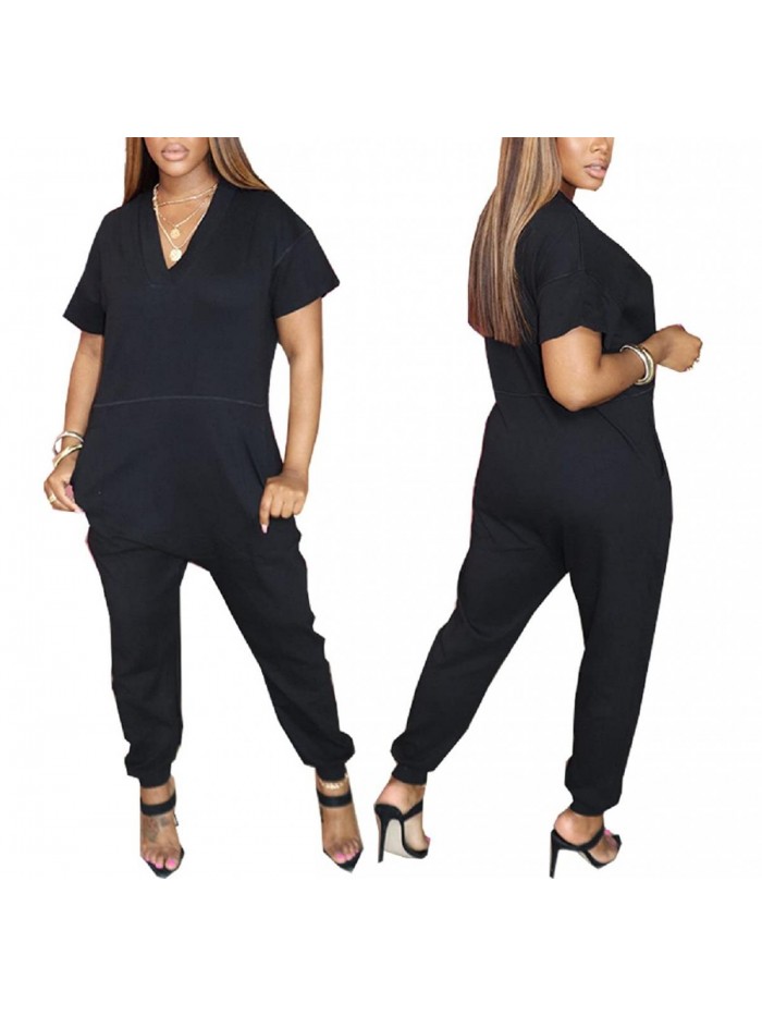 Women's Casual Loose Plus Size Jumpsuits Rompers for Women Dressy Wide Leg Pants with Pockets 