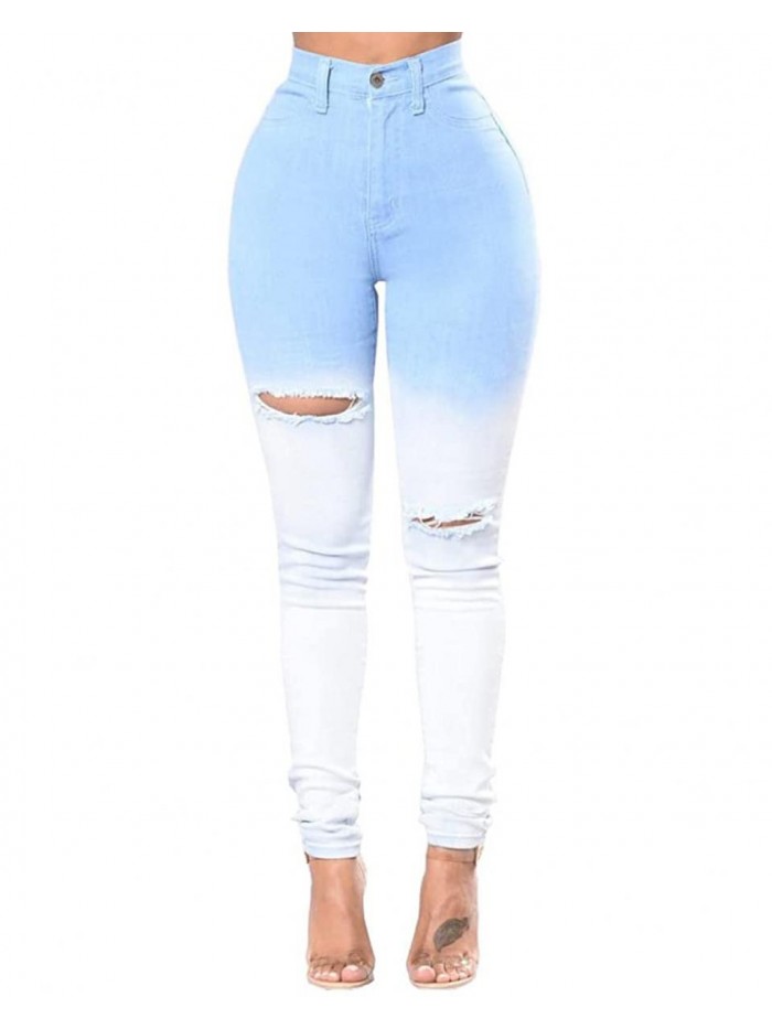 TodTan Women's Ripped Skinny Jeans Hight Waisted Stretch Distressed Denim Pants