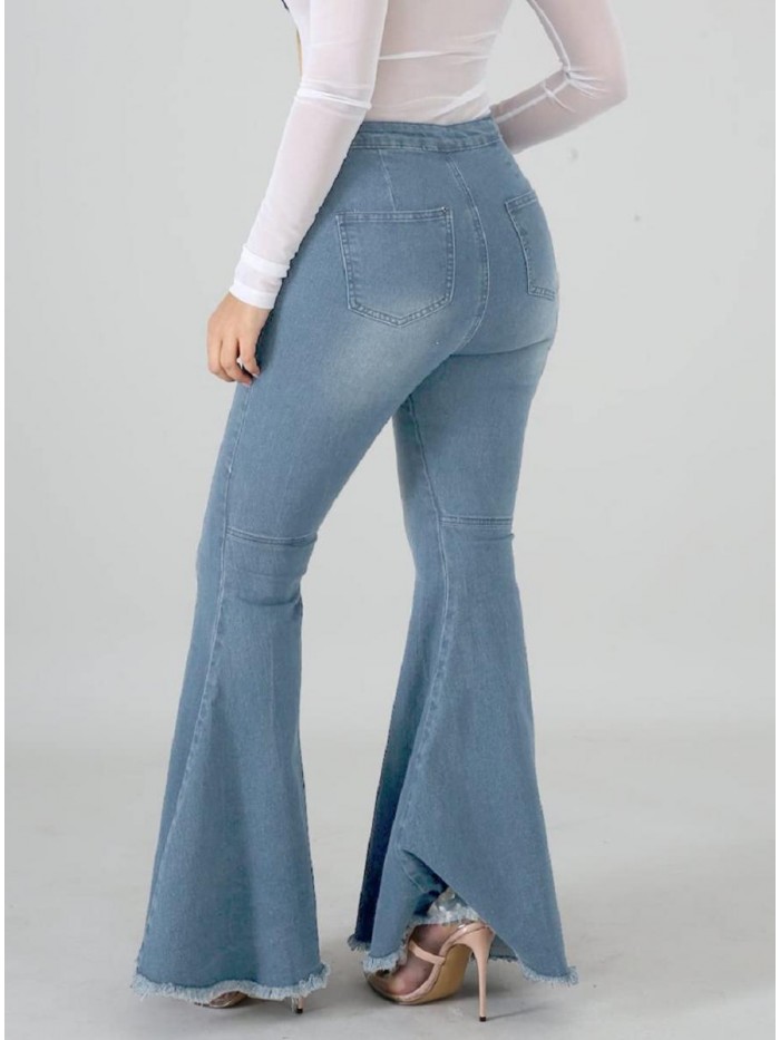 Bell Bottom Jeans for Women High Waisted Skinny Ripped Destroyed Flare Classic Denim Pants Fashion 2022