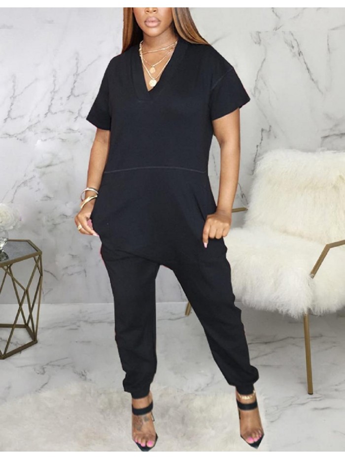 Women's Casual Loose Plus Size Jumpsuits Rompers for Women Dressy Wide Leg Pants with Pockets 