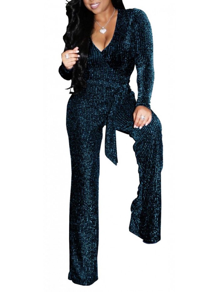 TDiooCor Women Sexy Sequin Elegant Dressy Jumpsuit Sparkly Plus Size Disco Clubwear