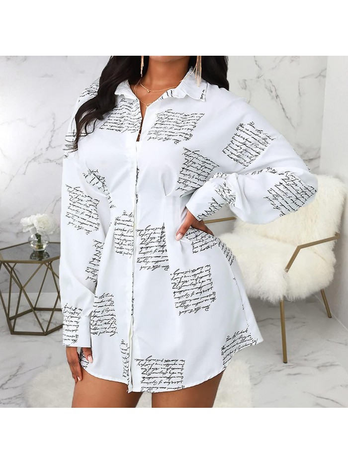 Shirts Dresses for Women Button Down Long Sleeve Tops Collar Shirts Dress Women's Sexy Floral Blouses Loose