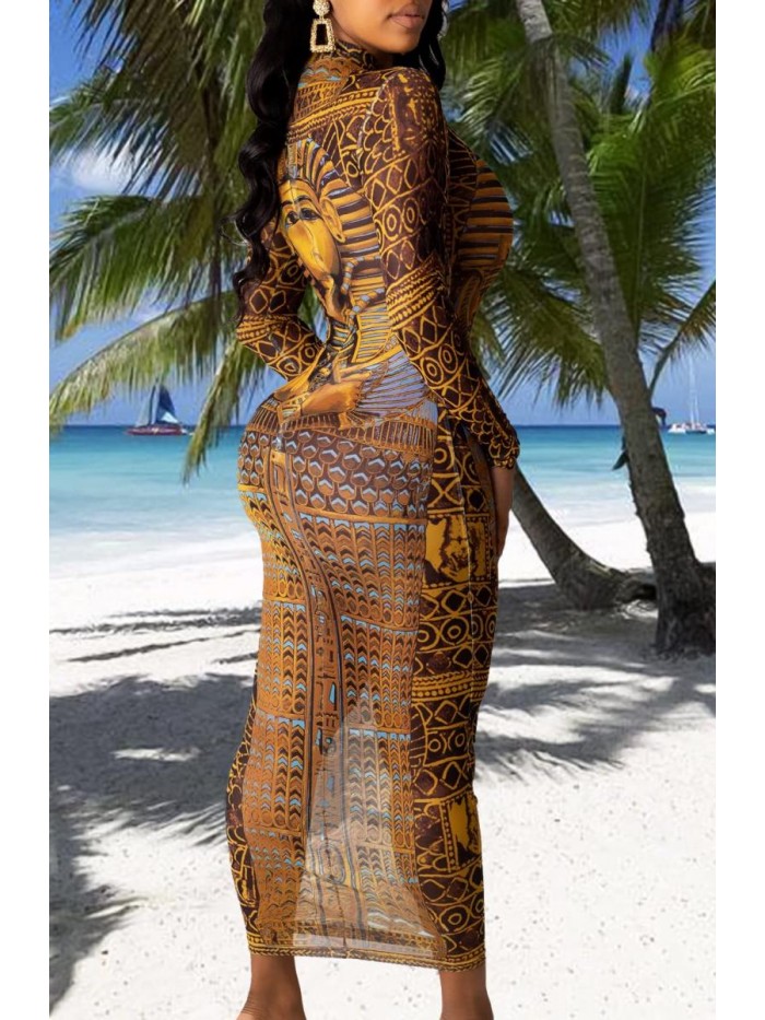 ZERMOM Women's Sheer Mesh Dress See Through Long Sleeve Swimwear Cover Up