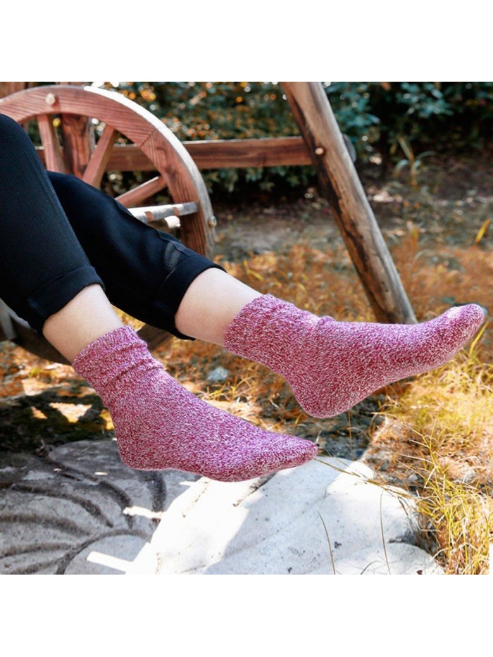 5 Pairs Womens Wool Socks Thick Knit Vintage Winter Warm Cozy Crew Socks Gifts 