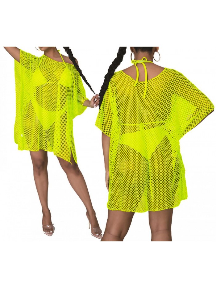 Women's Sexy Swimsuit Cover Up Casual See Through Sheer Pool Swim Beach Short Dresses Plus Size Swimwear 