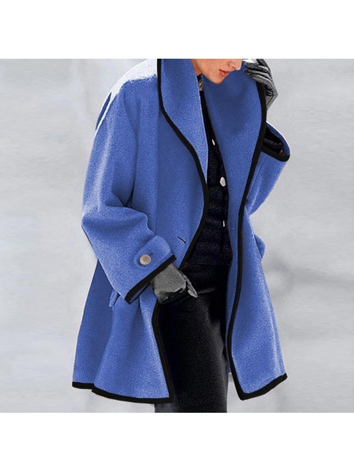 for Women Plus Size Scarf Collar Pea Coat Wool Long Solid Long Sleeve Buttons Trench Overcoat Winter Coats 