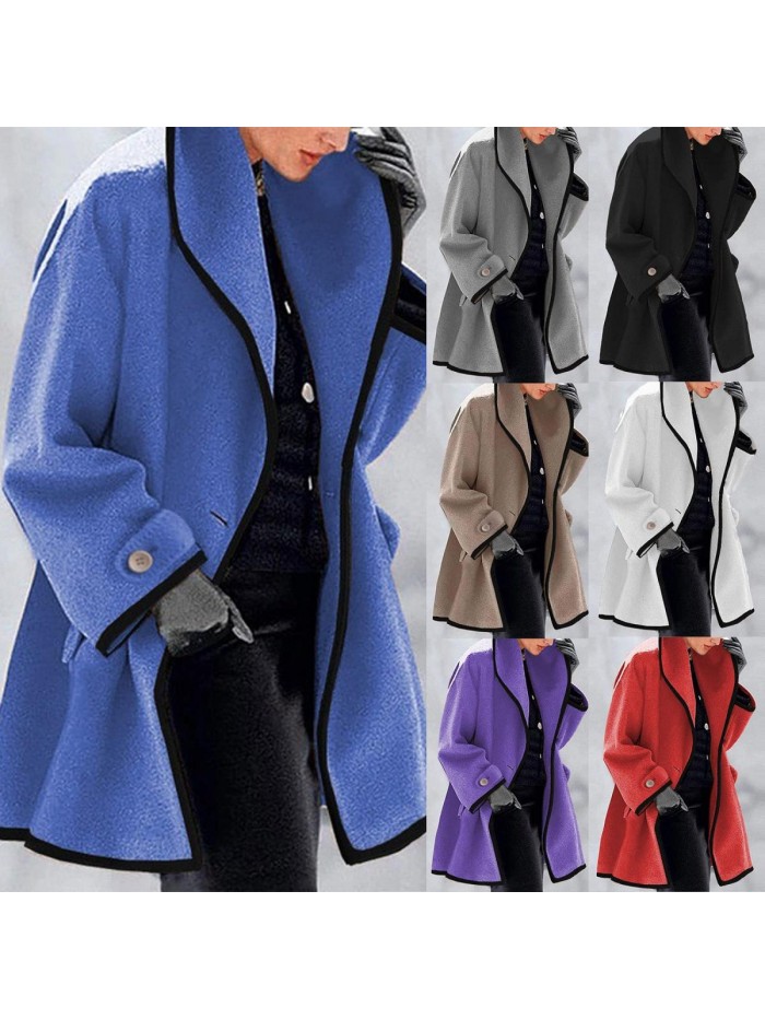 for Women Plus Size Scarf Collar Pea Coat Wool Long Solid Long Sleeve Buttons Trench Overcoat Winter Coats 
