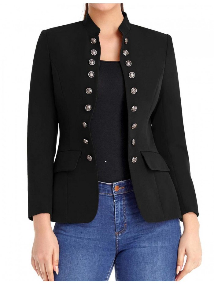 Women's Open Front Long Sleeves Work Blazer Casual Buttons Jacket Suit 
