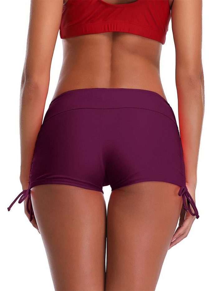Women's Swim Boardshorts Beach Pant Bikini Bottom Adjustable Tie Yoga Running Shorts 