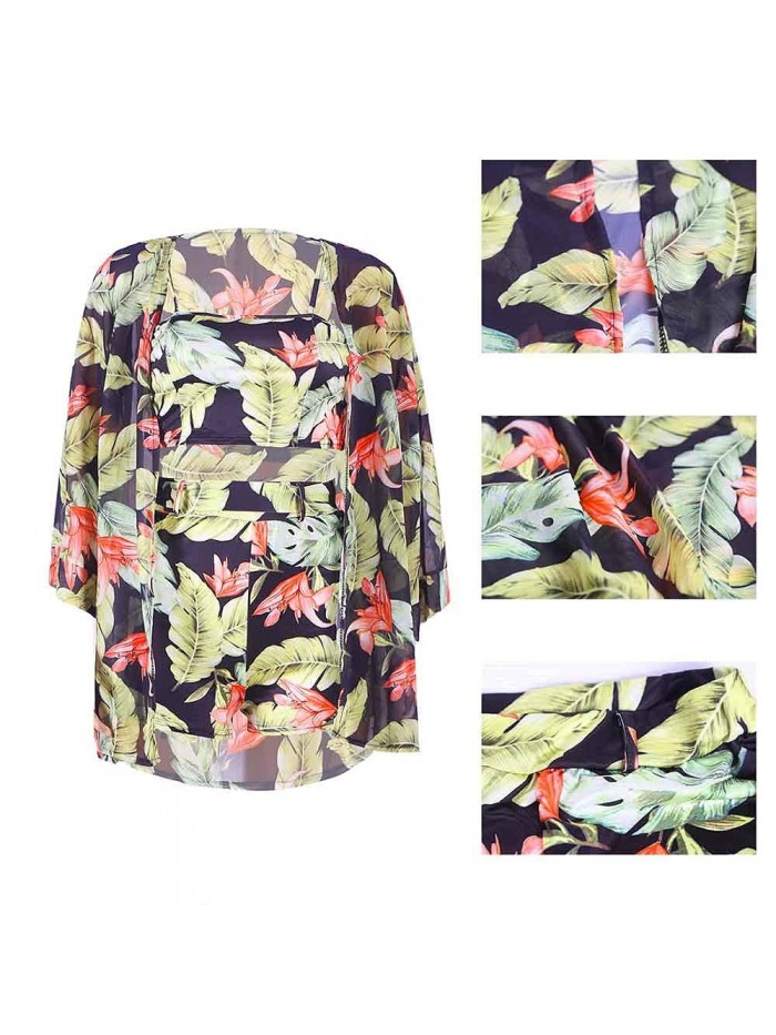 3 Piece Outfits Set Floral Kimono Cardigans Cover Up Off Shoulder Crop Cami Top Short Suits 