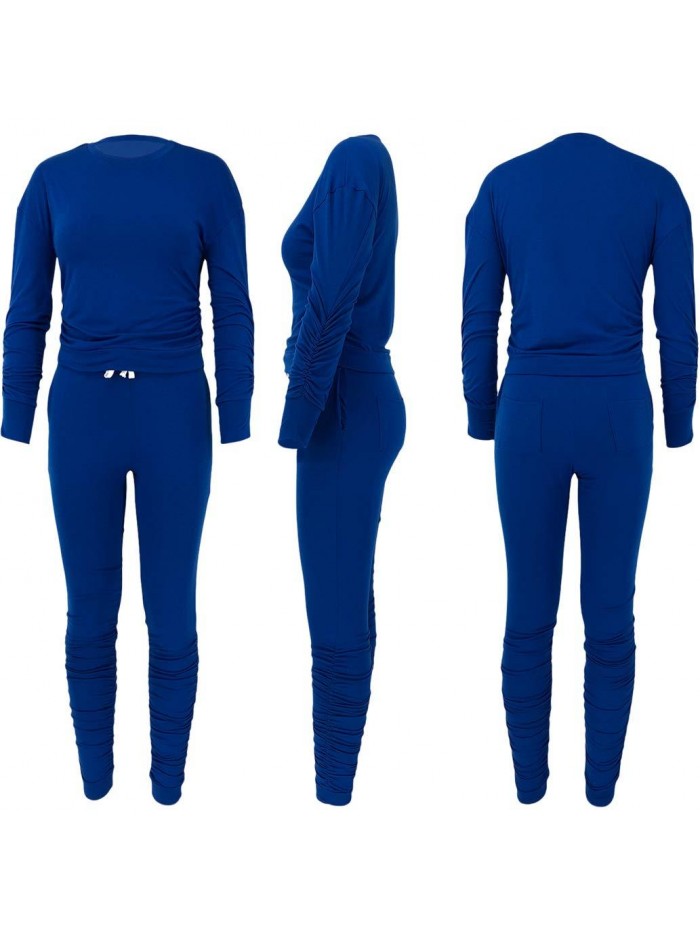 Two Pieces Outfits for Women Jogger Sets Sweatsuit Long Sleeve Tights Long Pants Sport Suits Tracksuits With Pocket 
