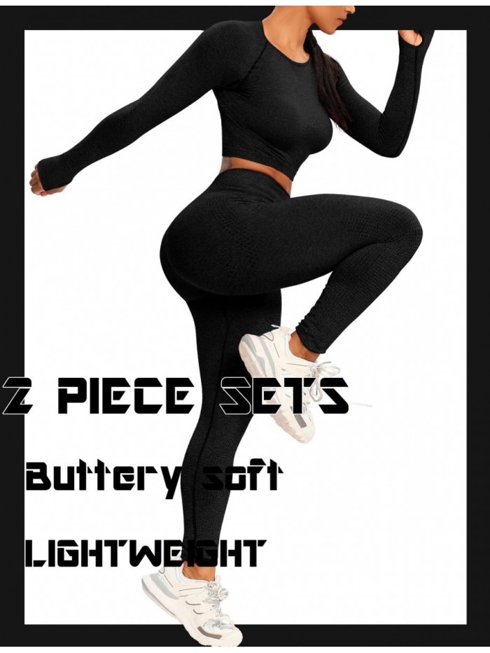 Workout Sets for Women High Waist Seamless Cute Yoga Leggings Workout Sets for Women 2 Piece Gym Clothes 