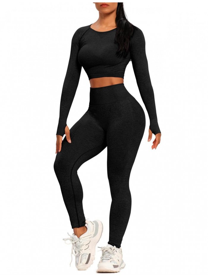 Workout Sets for Women High Waist Seamless Cute Yoga Leggings Workout Sets for Women 2 Piece Gym Clothes 