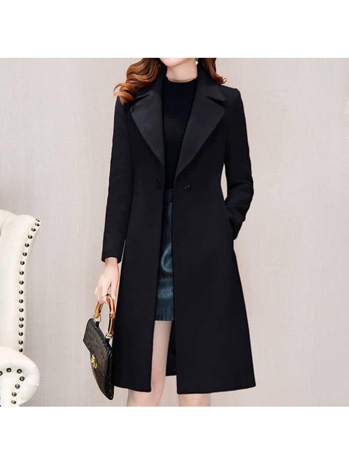 Elegant Mid-Length Slim Fit Wool Blend Coat Windproof Trench Coat 