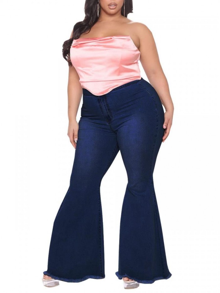 Plus Size Bell Bottom Jeans for Women Ripped Stretch High Waist Flare Jean Pants 